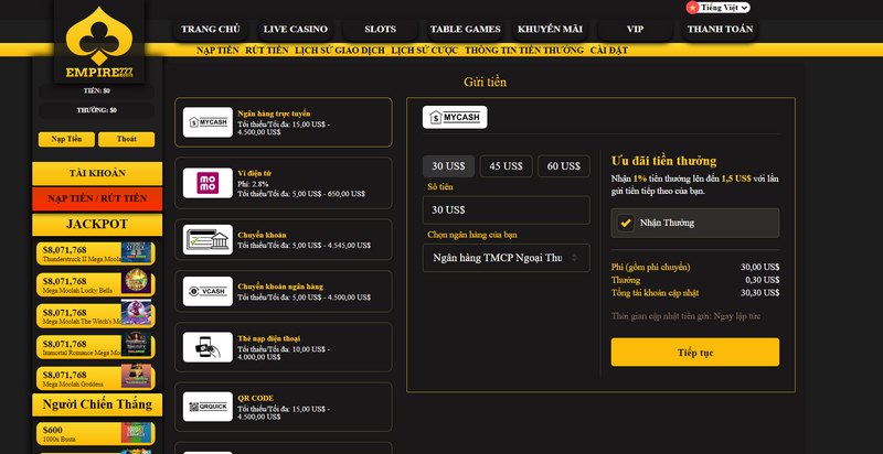Empire777 - Nhà cái cá cược xanh chín nhất hiện nay 7 Nạp Tiền Tại Empire Anh Em Chỉ Cần Thực Hiện Thao Tác Đơn Giản