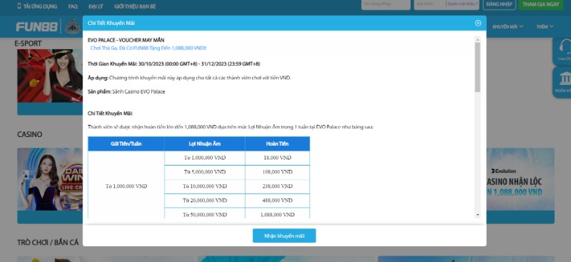 Khuyến mãi Fun88 - Đa dạng sự kiện siêu khủng tại nhà cái 16 Evo Palace Tặng Thành Viên Khoản Hoàn Tiền Hấp Dẫn